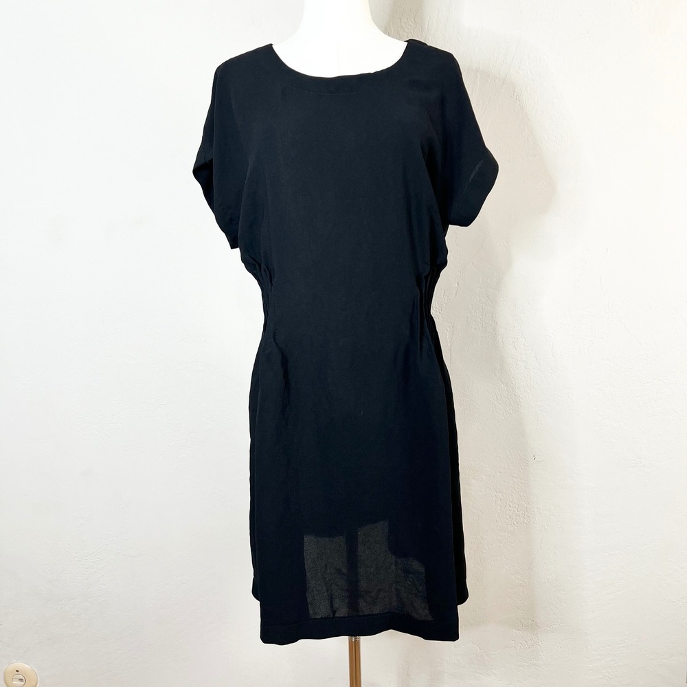 Cotelac Dress Black Short Sleeve Pleated Gathered Waist Short Sleeve Size 1 = S